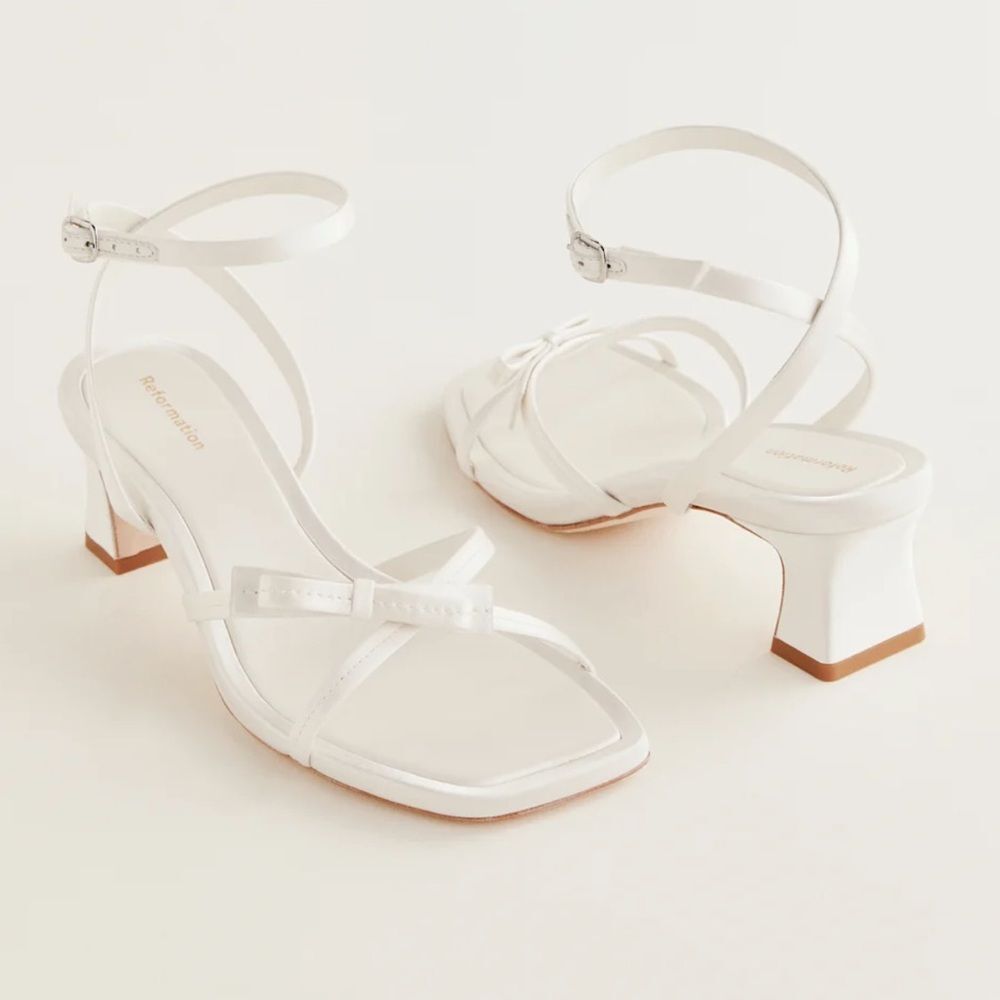 Used Reformation Esther Block Heeled Sandal, Ivory Satin, US women’s size: 8.5